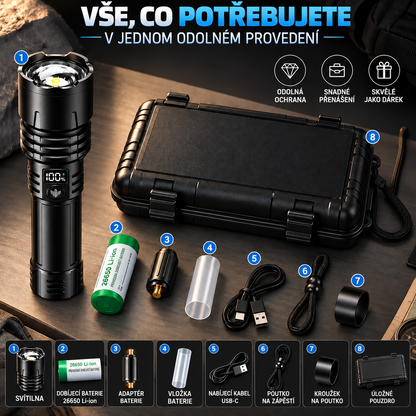 BVJ® Supervýkonná ultimátní taktická survival svítilna · PRODÁNO 2M+ KUSŮ · 80× jasnější · Výdrž až 120 h · Vojenská technologie COB LED