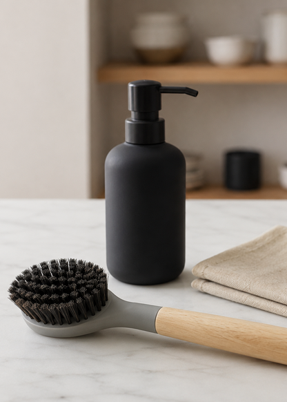 Wooden-handled scrubbing brush