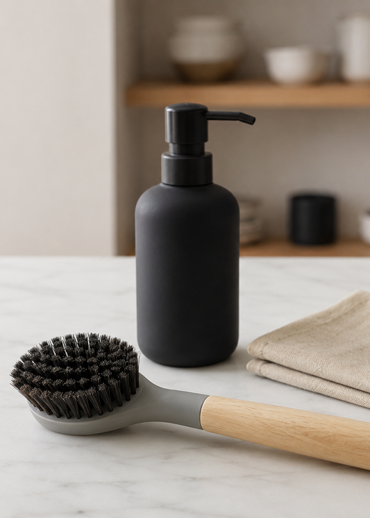 Wooden-handled scrubbing brush