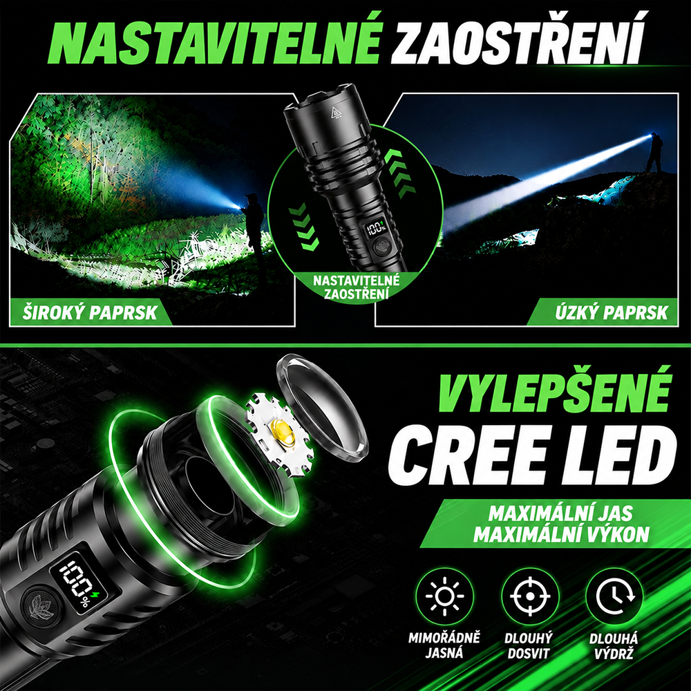 BVJ® Supervýkonná ultimátní taktická survival svítilna · PRODÁNO 2M+ KUSŮ · 80× jasnější · Výdrž až 120 h · Vojenská technologie COB LED