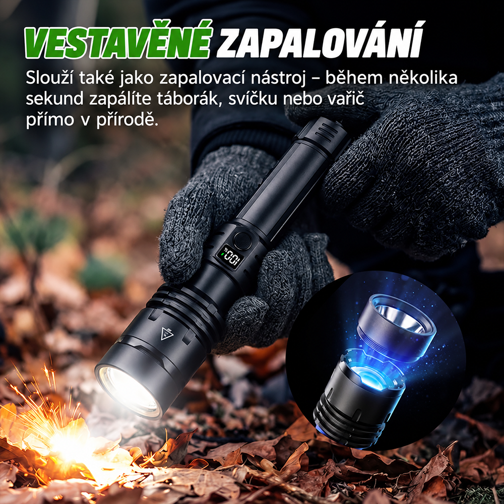 BVJ® Supervýkonná ultimátní taktická survival svítilna · PRODÁNO 2M+ KUSŮ · 80× jasnější · Výdrž až 120 h · Vojenská technologie COB LED