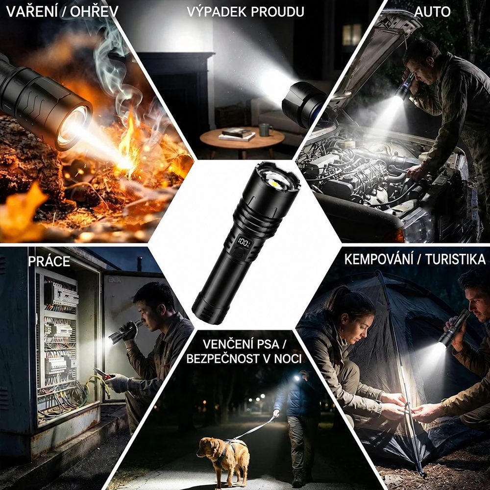 BVJ® Supervýkonná ultimátní taktická survival svítilna · PRODÁNO 2M+ KUSŮ · 80× jasnější · Výdrž až 120 h · Vojenská technologie COB LED