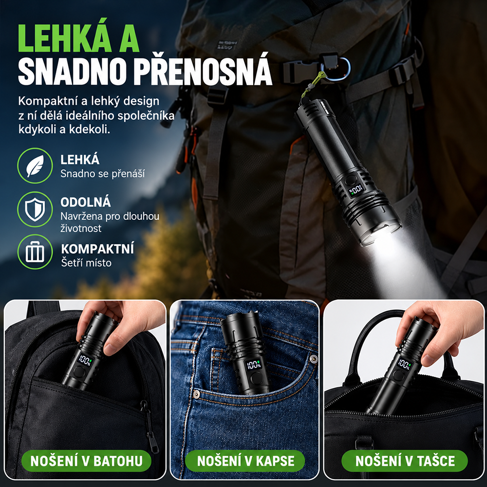 BVJ® Supervýkonná ultimátní taktická survival svítilna · PRODÁNO 2M+ KUSŮ · 80× jasnější · Výdrž až 120 h · Vojenská technologie COB LED