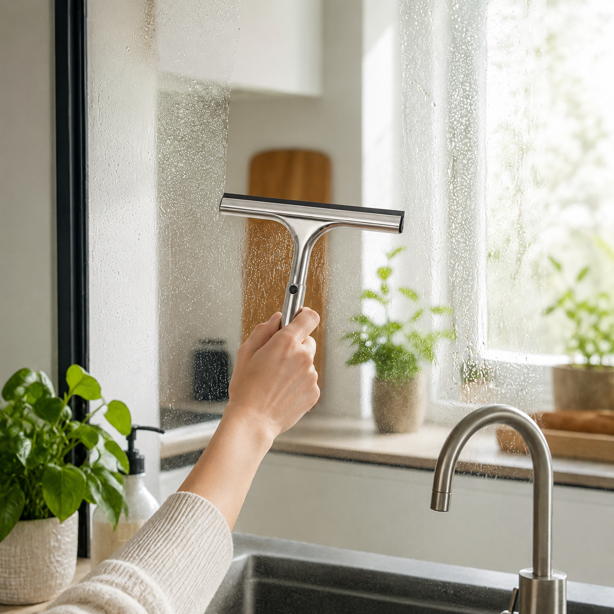 Stainless steel shower squeegee